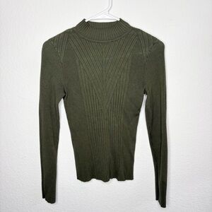 Olive Green Ribbed Mock Neck Women's Sweater
